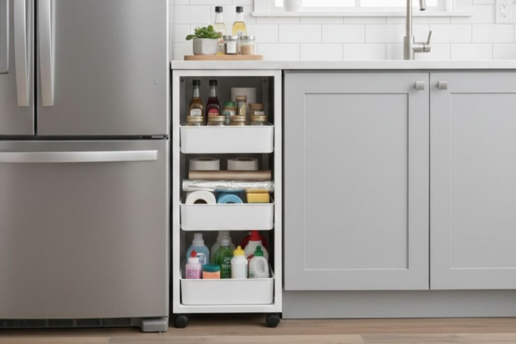 Kitchen white rolling cart